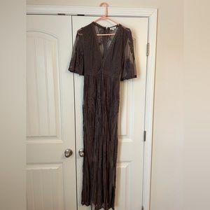 Boutique NWT brown eyelet lace long sleeve dress with romper underneath
